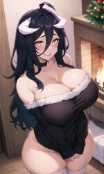 1girls ai_generated albedo_(overlord) black_hair breasts christmas cleavage demon demon_girl female hi_res horns huge_breasts light-skinned_female light_skin long_hair overlord_(maruyama) stable_diffusion stuffyai succubus thick_thighs wide_hips