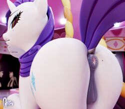 3d_(artwork) animal_genitalia anus ass big_butt detailed_background digital_media_(artwork) equid equine female feral friendship_is_magic genitals hair hasbro hi_res mammal my_little_pony pussy quadruped quicktimepony rarity_(mlp) thick_thighs white_body