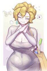 1girls alternate_breast_size bag big_breasts blonde_hair breasts briar_(pokemon) busty closed_eyes curvaceous curvy curvy_body curvy_female curvy_figure domaguri dongtan_dress earrings eyes_closed female game_freak huge_breasts large_breasts mole mole_on_breast mole_under_mouth nintendo only_female pokemon pokemon_(game) pokemon_sv ring short_hair voluptuous wide_hips