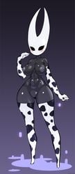 anthro areolae armwear arthropod big_breasts black_body blush blushing casual cow_girl cow_print cow_print_gloves cow_print_stockings cow_print_thighhighs curvy curvy_figure dark_skin exposed_torso female female_only genitals glistening glistening_body gloves hi_res highres hollow_knight hornet_(hollow_knight) insects legwear midriff navel nipples nisetanaqa nude nude_female pussy small_waist solo solo_female solo_focus stockings team_cherry thick_thighs thighhighs topless vagina