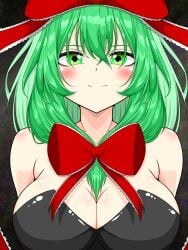 1girls breasts front_ponytail green_eyes green_hair kagiyama_hina kwisshy large_breasts smile solo tagme touhou