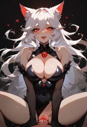 ai_generated big_breasts cat_ears demon_horns female white_hair