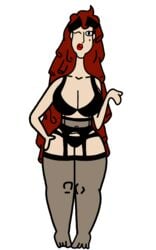 alternate_version_available amazon auburn_hair beauty_mark big_breasts bra cellulite eyeliner hellbound large_breasts lingerie lipstick long_hair long_neck naga_sake panties red_hair stockings tammy_(hellbound) thick_eyebrows thick_thighs underwear wide_hips