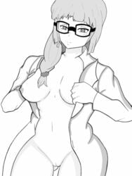 glasses greyscale human lab_coat learnartwithhentai nipples nude oleana_(pokemon) pokemon pokemon_ss pussy