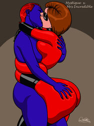 2girls armwear ass ass_grab closed_eyes clothing crossover deep_kissing deep_skin disney elastic elastic_body elastigirl eyewear female female_only footwear french_kiss handwear helen_parr hips kaywest kissing legwear marvel marvel_comics mask multiple_girls mutant mystique passionate pixar smooth_skin stretch stretching stretchy stretchy_body superheroine supervillainess the_incredibles thighs wrapped wrapped_around_another x-men yuri