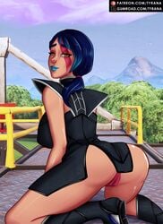 big_breasts blue_hair blue_lipstick female_only fortnite fully_clothed looking_at_viewer looking_back panties sparkle_supreme tagme thick_ass tyrana yellow_eyes