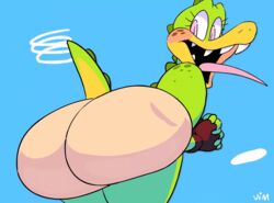 1girls animated anthro ass ass_shake bent_over big_ass blue_background crocodilian female female_only fingerless_gloves happy huge_ass large_ass presenting presenting_hindquarters simple_background smile solo sydney_swamp_(vimhomeless) vimhomeless