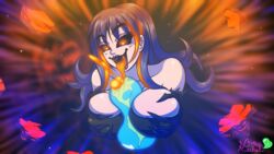 black_hole greenracheljelly large_breasts orange_eyes outercourse paizuri tongue_out vampire