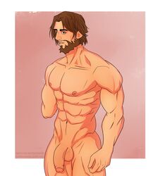 1boy amputee beard benthetowerart male_only muscular partially_retracted_foreskin penis tagme uncut