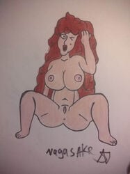 amazon auburn_hair beauty_mark big_breasts curly_hair eyeliner hellbound large_breasts lipstick long_hair long_neck naga_sake red_hair tammy_(hellbound) thick_eyebrows thick_thighs wide_hips