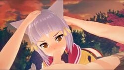 1boy 1girls :3 animal_ears animated camping cat_ears cute deep_blowjob eye_contact fellatio female forest fringe grey_hair head_grab medium_hair nia nia_(xenoblade) nintendo no_sound oral pov skinny sunset teenager video witchanon xenoblade_(series) xenoblade_chronicles_2 yellow_eyes