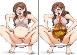 1girls 2d 2d_(artwork) 2d_artwork about_to_defecate anus big_belly bottomless bra breasts brown_hair closed_eyes clothed clothing color colored comparison constipated_girl constipation crouching digestion earrings esophagus female filled_intestines food genitals glasses hair human intestinal_bulge intestine_bulge intestines intestines_filled jitensha long_hair mammal open_mouth panties panties_down puffy_anus puffy_pussy pushing pussy pussy_juice scat shaking shirt shit solo stomach struggling stuffing sweat sweatdrop topwear underwear x-ray