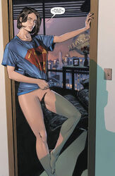 1girls barefoot brown_hair clay_mann comic dc dc_comics edit edited female female_only heroes_in_crisis lois_lane long_legs pussy short_hair solo speech_bubble superman_(series) third-party_edit tomeu_morey vagina