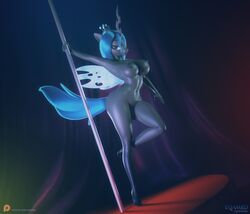 3d anthro areola breasts crown dancing digital_media_(artwork) eqamrd equid equine female friendship_is_magic furry hi_res horn horse mammal my_little_pony navel nipples nude pole pole_dancing pony queen_chrysalis_(mlp) solo wings