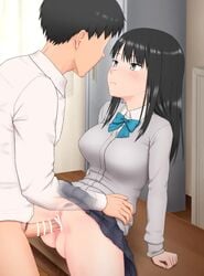 1boy 1girls animated bar_censor big_breasts black_hair blue_bowtie bouncing_breasts bowtie censored clothed_sex clothing eyebrows_visible_through_hair female_focus french_kiss grey_eyes happy_sex hip_grab kissing kissing_while_penetrated kurokaji light-skinned_female long_hair looking_at_partner no_panties no_sound original original_character passionate pubic_hair pussy romantic school school_desk school_uniform schoolboy schoolgirl sex shorter_than_30_seconds skirt skirt_lift slim_waist sweater tagme teenage_girl teenager uniform vagina vaginal vaginal_penetration vaginal_sex veiny_penis video white_shirt