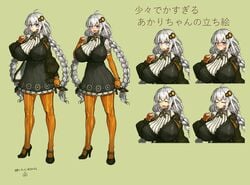 1girls big_breasts blue_eyes blush braid braided_hair character_sheet dress expression_sheet female female_only hair_ornament huge_ass jacket kizuna_akari leggings massive_breasts melon22 solo solo_female vocaloid voiceroid