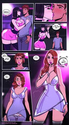 1boy 2girls big_lips bimbo bimbofication breast_expansion breasts busty cleavage dress eyeshadow female gender_transformation genderswap_(mtf) hair_growth hourglass_figure kannelart kissing lip_expansion lipstick makeup male mtf_transformation panties partially_clothed rule_63 transformation voluptuous