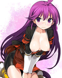 1girls alicesoft bike_shorts blush breasts breasts_out clothing cute dress embarrassed exposed_breasts female female_focus gauntlets japanese_clothes kentou_kanami kneeling kunoichi long_hair looking_at_viewer medium_breasts ninja ninja_girl nipples open_clothes open_dress open_shirt perky_breasts photoshop_(medium) puffy_nipples purple_eyes purple_hair rance_(series) rance_01 red_dress seiza shirt shorts shorts_under_skirt shunin shy sitting solo solo_female spats tears teenage_girl teenager thighs v_arms very_long_hair wavy_mouth young