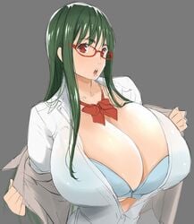 1girls big_breasts bra female glasses huge_breasts kloah looking_at_viewer original original_character otsuka_ren school_uniform schoolgirl scientist solo