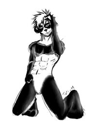 4:3 abs angeron black_and_white black_body black_fur black_nose featureless_crotch fur giant_panda hair hand_on_head hand_on_hip looking_at_viewer male male_only mammal monochrome multicolored_body multicolored_fur nipples no_genitals nude panda pinup pose simple_background tongue two_tone_body two_tone_fur ursid white_background white_body white_fur white_hair white_nipples