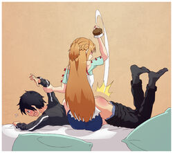 angry bed bent_over_lap couple femdom kirito malesub over_the_knee over_the_knee_spanking punishment punishment_spanking spank_marks spanked spanking sword_art_online tagme tagme_(artist) yuuki_asuna