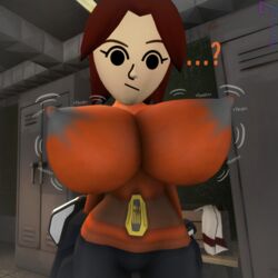 ...? 1girls arm_cannon belt big_breasts big_hips big_nipples black_eyes breasts brown_hair busty clothing erect_nipples female female_only large_breasts light-skinned_female light_skin locker_room mii mii_gunner mii_gunner_(smash_4) mob_face motion_lines nintendo nipples_visible_through_clothing orange_sweater pale-skinned_female pale_skin porlex7 red_eyes shoulder_length_hair solo solo_female super_smash_bros. super_smash_bros._for_nintendo_3ds_and_wii_u sweater thick thick_thighs wide_hips