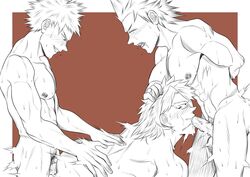 3boys abs absurd_res absurdres anal anal_sex artist_request eijirou_kirishima fellatio gay hand_on_another's_head hand_on_head high_resolution highres katsuki_bakugou multiple_boys multiple_males muscle muscles muscular muscular_male my_hero_academia nipples pecs penis sharp_teeth smirk spitroast sweat tetsutetsu_tetsutetsu threesome toned toned_male yaoi