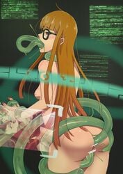 anal ann_takamaki glasses globburt in_mouth naked orange_hair persona persona_5 pussy sakura_futaba sex tentacle tentacle_sex triple_penetration