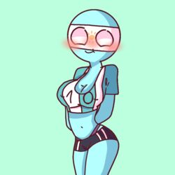 1girls argentina argentina_(countryhumans) argentine_flag big_breasts blush countryhumans countryhumans_girl female jojofan_alsoch short_shorts solo_female