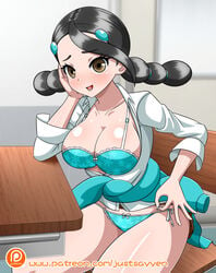 big_breasts black_hair candice_(pokemon) female female_only human long_hair nintendo pokemon pokemon_dppt solo solo_female solo_focus yensh