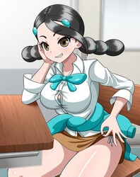 big_breasts black_hair bra candice_(pokemon) cleavage female female_only human long_hair looking_at_viewer nintendo pokemon pokemon_dppt solo solo_female solo_focus yensh