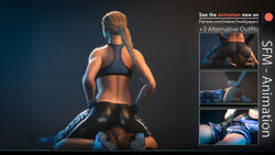 2girls 3d absurdres asphyxiation ass blonde_hair breasts brown_hair cassie_cage cleavage crossover femdom gloves hand_on_crotch hands_on_hip helpless highres kazama_asuka leggings midriff mortal_kombat mortal_kombat_11 pinned sneakers sports_bra tekken tekken7wallpapers tekken_7