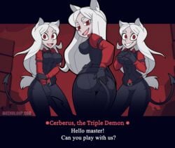 2020 3girls animated ass big_ass cerberus_(helltaker) female female_only hand_on_ass helltaker looking_at_viewer looking_back moikaloop