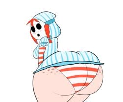 ass_freckles big_butt butlova deviantart fast_food freckles huge_ass looking_at_viewer mario_(series) nintendo red_hair shy_gal striped striped_panties wendy_thomas_(cosplay)