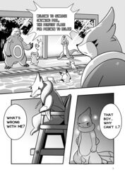 animal_genitalia balls buizel chair charmeleon claws comic digital_media_(artwork) english_text erection feral floatzel furniture furret genitals greyscale hi_res kneeling lester_(risenpaw) looking_down male male_focus monochrome ness_(risenpaw) nintendo page_3 penis pikachu pokémon_(species) pokemon pokemon_(species) risenpaw swimming_pool tapering_penis teddiursa text tree ursaring video_games water whistle_(object) zangoose