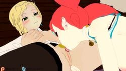 2girls 3d animated big_breasts blonde_hair blushing collar cunnilingus earrings fingering fingering_ass fondling_breast glasses glasses_on_head glynda_goodwitch green_eyes lesbian licking licking_pussy looking_pleasured marcossfm marcovee4 mature mature_female multicolored_hair neon_katt no_bra no_panties no_sound pubes pubic_hair rwby source_filmmaker spread_anus stockings teacher_and_student video yuri