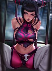 1girls breasts curvy damaged defeated dominant_female female female_only goth huge_breasts imminent_rape imminent_sex juri_han kittew long_hair panties punk purple_eyes sideboob sitting solo solo_female solo_focus street_fighter