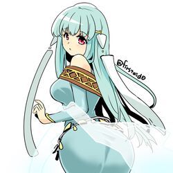 amber_eyes ass big_ass dancer dress fire_emblem fire_emblem:_the_blazing_blade hourglass_figure light_blue_hair looking_back ninian_(fire_emblem) nintendo voluptuous yukia_(firstaid0)