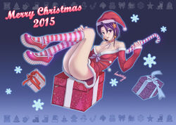 background candy_cane christmas clothed hentaitop klose_rinz presents purple_eyes purple_hair santa_hat the_legend_of_heroes trails_in_the_sky