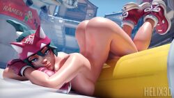 3d arched_back ass_up helix3d kiriko_(overwatch) laying_down mostly_nude overwatch