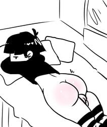 1boy ass big_butt bubble_butt butt crop_top femboy gay goth krendel legwear lying_down original_character stockings striped_legwear trap