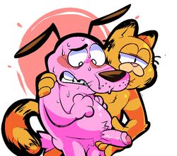 anthro bodily_fluids canid canine canis cartoon_network courage courage_the_cowardly_dog crossover domestic_cat domestic_dog duo felid feline felis foreskin fur garfield_(series) garfield_the_cat gay genitals half-erect handjob humanoid_genitalia humanoid_penis interspecies male male/male male_only mammal nervous nickelodeon orange_body orange_fur partially_retracted_foreskin paws,_inc. penile penis pink_body pink_fur sex sweat sweatdrop torquewintress uncut