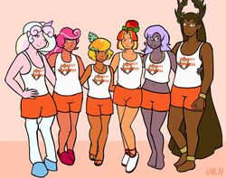 6boys brown_eyes brown_hair brown_skin cookie_run cream_unicorn_cookie femboy femboy_hooters hooters horns long_hair male_only mango_cookie meme millennial_tree_cookie necklace pink_eyes pink_hair plum_cookie purple_eyes purple_hair rainbow_hair raspberry_mousse_cookie red_eyes short_hair shorts simple_background tan_body trap unicorn_horn watermark yellow_eyes yogurt_cream_cookie