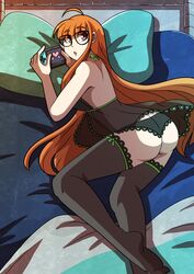1girls atlus female glasses kinkymation orange_hair persona persona_5 sakura_futaba tagme textless_version thighhighs