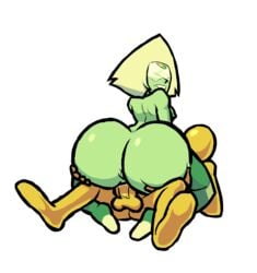 1boy 1girls animated anus ass ass_grab biting_lip bouncing_ass cartoon_network cowgirl_position gem_(species) gif green_skin lovetopullmicke peridot_(steven_universe) sex steven_universe stockings