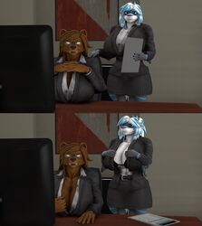 3d anthro bear business_suit dasha dasha_(petruz) female furry imminent_sex nika_sharkeh office sanguinius_paladin seductive sexually_suggestive sfm shark shark_girl smile source_filmmaker suggestive