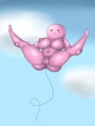 2018 3:4 anthro areola balloon balloon_animal balloon_fetish barunda breasts cloud diamond_eyes female genitals half-closed_eyes hi_res humanoid lurking_tyger narrowed_eyes nintendo nipples pink_body pink_skin pokémon_(species) pokemon pussy sky solo spread_legs spreading video_games