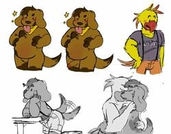 2020 2boys 2d 2d_(artwork) anthro ass beak bird boney brown_body brown_fur brown_nose brown_shorts canine chair chicken chubby chubby_male confident cute dog dot_eyes earthbound earthbound_zero flying_man furry hand_on_ass hand_on_back happy humanoid_penis jpeg leaning_forward male_only mother_(game) mother_2 mother_3 muscles muscular muscular_male nervous ocdean passionate penis purple_shirt red_beak red_feathers red_sclera shirt shorts shy side_view suspenders table text tshirt wings yellow_body yellow_feathers