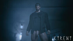 1boy 3d balls bottomless chris_redfield flaccid flaccid_penis ktrent male male_only male_solo no_pants no_underwear pants_down penis realistic resident_evil resident_evil_8:_village suit