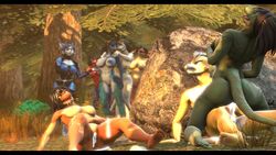 1boy 3d 6+girls 7girls anthro anthro_on_anthro anthro_penetrated big_breasts canine cowgirl_position crocodile cum cum_in_pussy cum_inside femdom fox_mccloud furry furry_only krystal lizard reptile reptile_humanoid sfm silvarion source_filmmaker star_fox